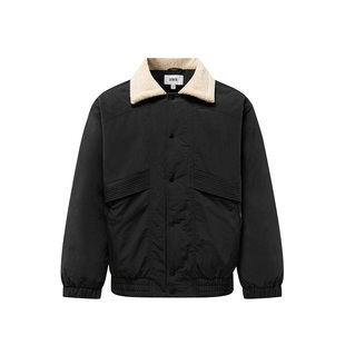 森马羽绒服男中长款2025冬新款拼接仿羊羔绒翻领夹克宽松三防外套