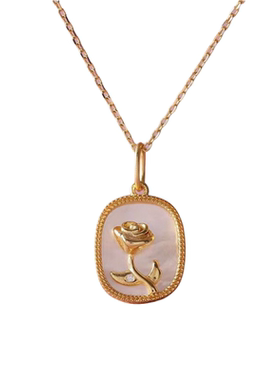 新款小众简约金色玫瑰花吊坠项链