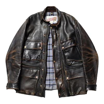 茶芯羊皮日本制四袋皮衣夹克