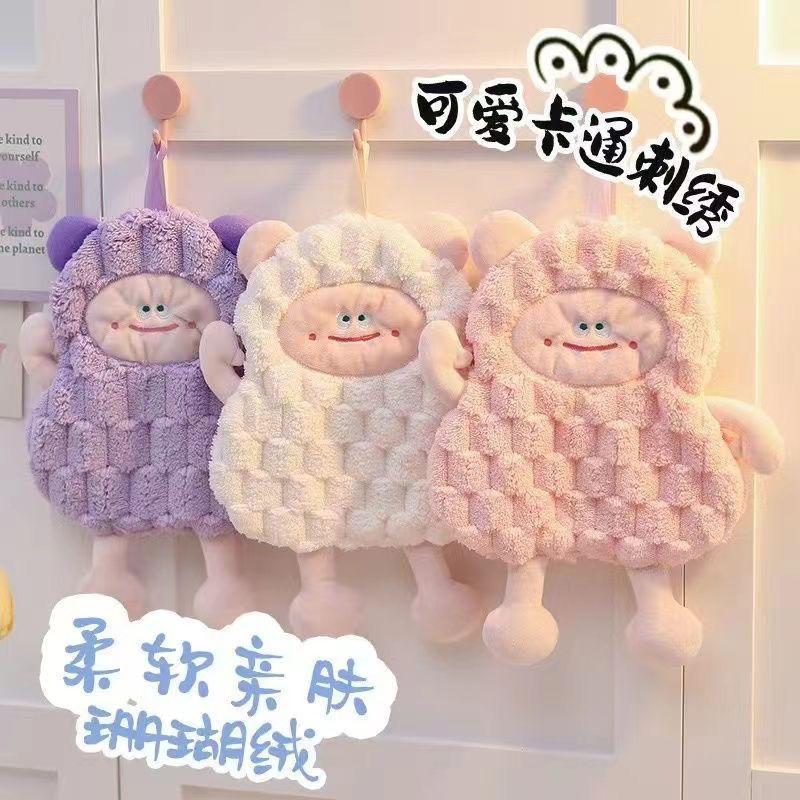 可挂式卡通擦手巾吸水速干加大厚毛巾厨房卫生间抹手布可爱搽手帕