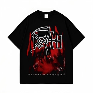 DEATH乐队摇滚骷髅印花短袖T恤男女宽松纯棉高街风黑色上衣圆领夏