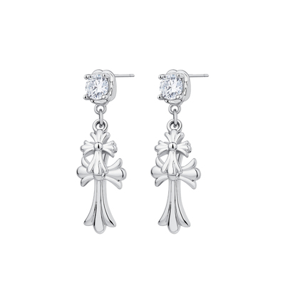 双十字架锆石吊坠耳钉耳骨钉耳饰