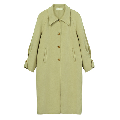 LLANO中长款复古扣褶袖双面尼