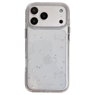 美牧可爱透明闪粉线条猫咪适用iphone17pro手机壳苹果18promax新款15带链条17简约14pm女13韩风16pro个性全包