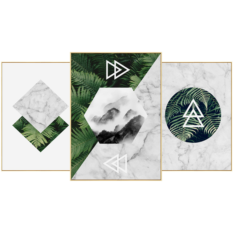 清新绿植白色石材现代简约几何图案精致格调家居客厅卧室装饰画