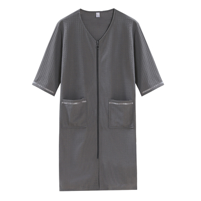 薄款拉链睡袍女夏季连体睡裙情侣大码宽松浴袍男士一片式睡衣外穿