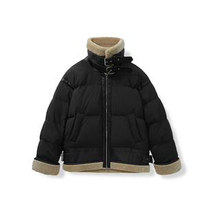 YANGLE_羊羔毛羽绒外套女2025冬季新款韩系设计感拼接立领羽绒服