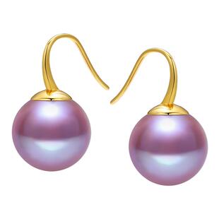 黛米珠宝 醉烟霞 11-12mm正圆紫色淡水珍珠耳环18K金耳钩耳饰VVV