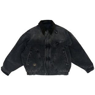 早春新款撞色翻领夹克男拼接条绒领口水洗做旧颜色工装风牛仔外套