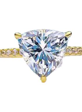 18K黄金莫桑石微镶三爪2克拉钻戒小众超闪设计感精致简约女纯银