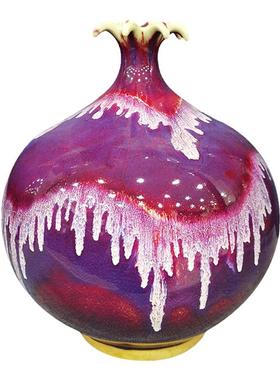 禹州钧瓷窑变花瓶摆件中式家居客厅办公室装饰工艺礼品陶瓷石榴瓶