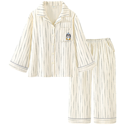 A类纯棉纱布情侣家居服长袖套装