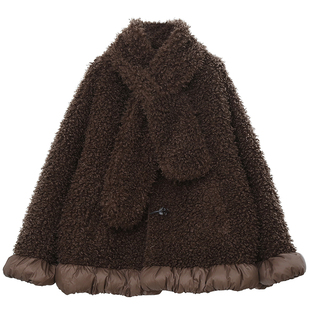 老钱雅奢风松绒系高级感胖莹莹大码女装胖mm仿羊羔毛减龄围巾外套