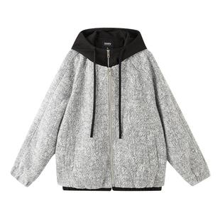 三福2025冬季男士花版呢料连帽羽绒服 都市宽松保暖外套513313