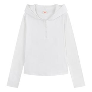 YUZI鱼子露思2.0大码正肩内搭T恤女微胖mm显瘦连帽打底衫休闲运动