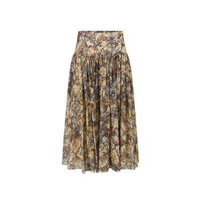 INTOTHEEAST宽腰碎褶丝棉半裙