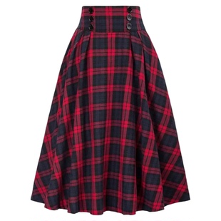 High waisted plaid large swing skirt women高腰格子大摆半身裙