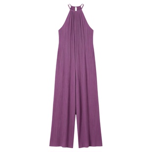 褶皱露背阔腿连体裤女White Pleated Backless Wide LegsJumpsuit