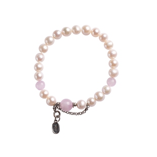 【设计师款】珍珠手串天然粉水晶手链涨人缘纯银手饰品女士高档礼