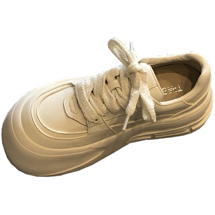 厚底小白鞋春款韩版时尚真皮百搭圆头运动休闲鞋轻便防滑增高板鞋