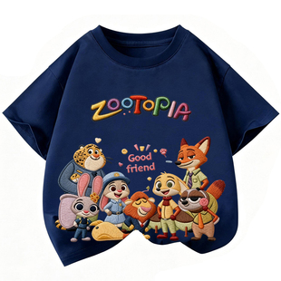 NASA朱迪尼克男女童纯棉短袖T恤夏季卡通疯狂动物城可爱亲子装