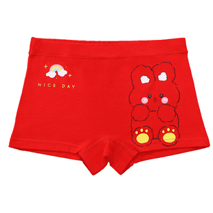 马年女童大红色内裤儿童本命年纯棉平角中大童属马四角短裤12岁13