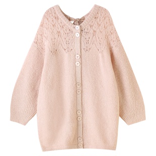 SNIDEL2025秋冬新品甜美镂空钩花蝴蝶结系带针织连衣裙SWNO254312