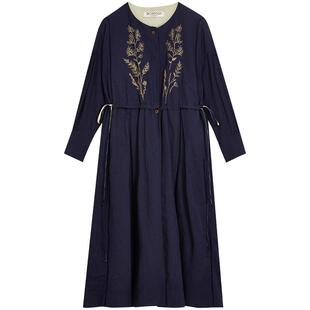 EXCEPTION例外女装春秋款棉麻复古质感宽松风衣式连衣裙