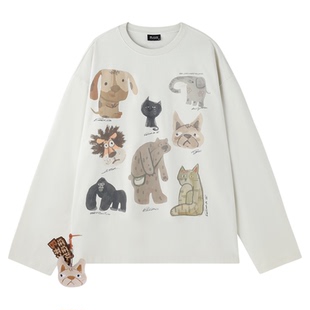 BJHG不计后果 不宠长袖t恤男款秋冬抗菌速干撞色动物图案情侣卫衣