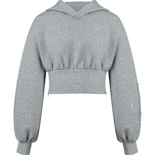 【商场同款】糖力 春秋季灰色钉钻连帽卫衣女 小个子短款显瘦上衣