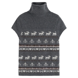 AZure高领短袖小鹿毛衣100%羊毛针织上衣冬季节日氛围感针织衫女