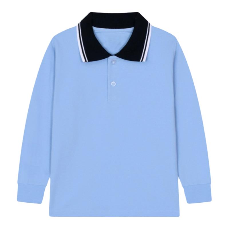 男童polo衫长袖t恤2024春季中大童纯棉天蓝色校服女童园服打底衫