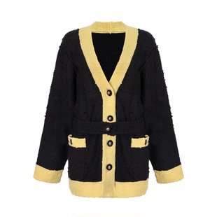 Bettychow 珍藏版!小香风羊毛颗粒开衫气质V领毛衣马甲黑色粉色