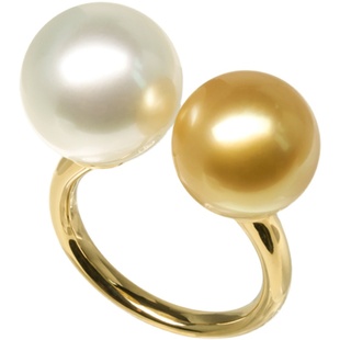 南洋浓金珠戒指海水南洋大澳白色双珠戒指正圆强光简约款女戒