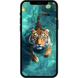 青碧莲池潜游猛虎8K超清壁纸iphone苹果安卓手机电脑平板壁纸