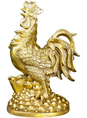 纯铜元宝鸡客厅风水摆件工艺品