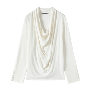 DIONYS*赫拉雕塑感荡领长袖T恤白色高级感宽松上衣
