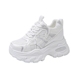 网面透气内增高女鞋2026春季新款小个子增高8cm厚底老爹鞋休闲鞋