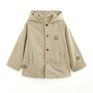 砚台家男童纯棉连帽外套春秋款童装大衣儿童立体刺绣开衫男孩上衣