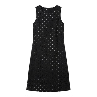柒量一裁小个子黑色波点背心连衣裙巨好看连身裙106-107cm3830