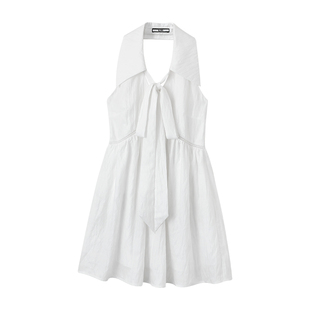 韩雨嘉【韩综小白花】白色翻领衬衫裙女设计感飘带宽松显瘦连衣裙