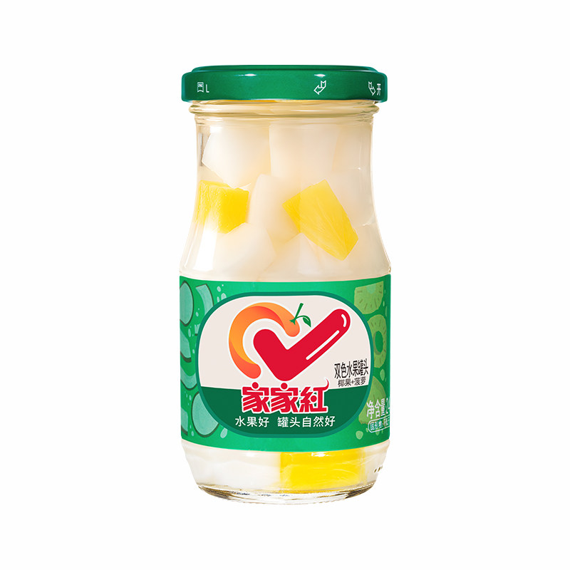 家家红双色果罐头椰果菠萝245g*6瓶新鲜水果罐头玻璃瓶零食水果捞