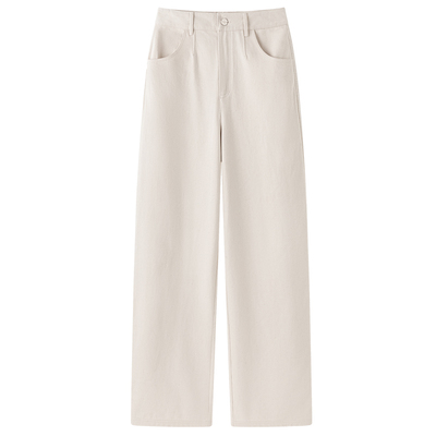 VIKTORIACHAN25/26秋冬成衣系列新品 一粒扣休闲棉质阔腿牛仔长裤