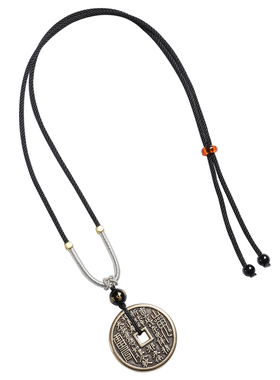 纯铜朱砂山鬼花钱八卦铜钱平安扣挂坠男女复古钱币项链吊坠护身符