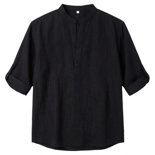 Pull-up solid color stand-up collar shirt 挽袖纯色立领男衬衫