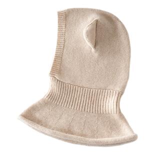 儿童秋冬100%纯山羊绒帽子男女童针织护耳保暖防寒围脖一体猫耳帽