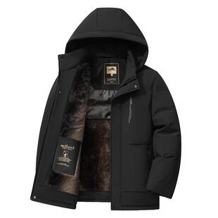 花花公子男士加绒加厚连帽棉衣保暖中老年爸爸装含羊毛派克服外套