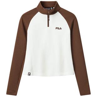 FILA 斐乐官方女子针织长袖衫2025冬季新款时尚休闲拼色半拉链长T