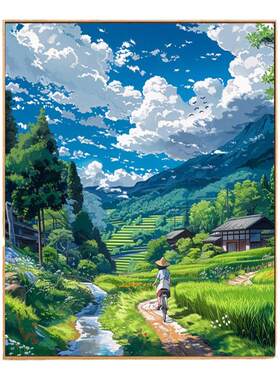 diy手工数字油画仰望天空手工填色无聊解闷油彩客厅卧室装饰画