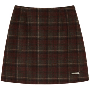WhyBerry 23AW“藏在石榴里”红棕格小短裙秋冬半身裙复古英伦风